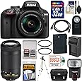 Nikon D3400 Digital SLR Camera & 18-55mm VR & 70-300mm DX AF-P Lenses with 32GB Card + Case + Flash + Battery & Charger + Tripod + Filters + Kit