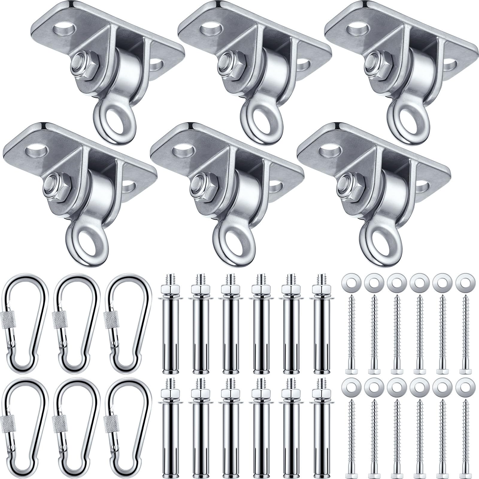 Photo 1 of Tandefio 6 Sets of Robust Swing Hangers for Wooden Concrete Set with Swing Hook Screw Bolt Washer Swingset Accessory for Porch Patio Yoga Indoor Outdoor,Over 1800 lb Capacity (Stainless Steel Color)