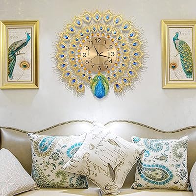 Buy Eurson Large Peacock Wall Clock 23 7 Inch Metal Design Non Ticking Silent Art Digital Wall Clocks For Living Room Decor Blue 23 7inch Online In Kazakhstan B08zmnpbw7