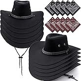 Coume 10 Set Cowboy Hat and Bandana for Women Men 10 Felt Cowgirl Cowboy Hat Bulk 10 Western Bandanas for Adult Costume Party