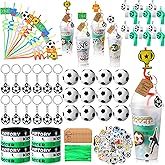 Weysat 184 Pcs Soccer Party Favors Party Supplies with Cup Straw Stress Ball Keychain Sticker Bracelet Whistle Thank You Tags for Birthday Decorations (Soccer)