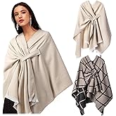 Chicingyou 2 Pcs Women's Shawl Wrap Open Front Poncho Soft Plaid Shawl Cardigan Cape Scarf Sweater for Spring Fall Winter