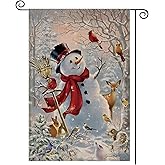 Winter Garden Flag 12×18 Inch Double Sided for Outside,Small Vertical Burlap Snowman Christmas Deer Cardinal Bird Christmas Yard Flag for Xmas Welcome Winter Holiday Yard Decorations