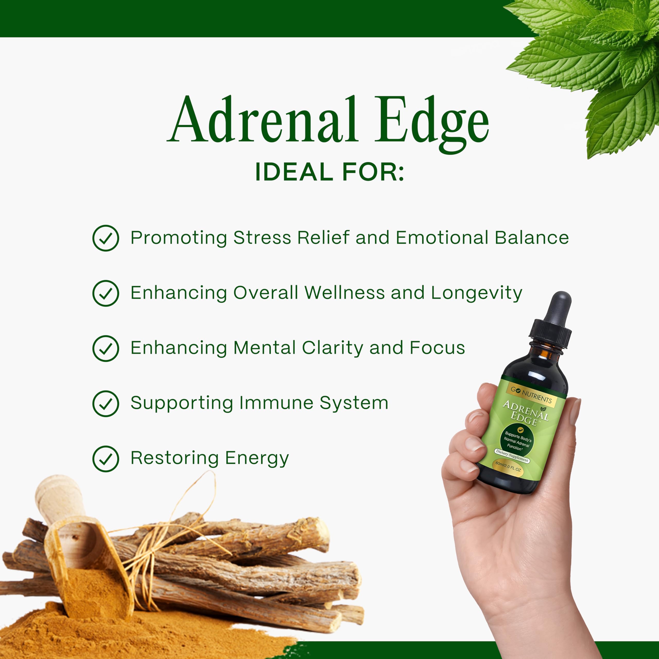 Go Nutrients Adrenal Edge – Adrenal Support Supplement Drops for Cortisol Management & Stress Relief – Liquid Herbal Tincture for Women’s Health, Focus & Promotes Restful Sleep – 2 oz