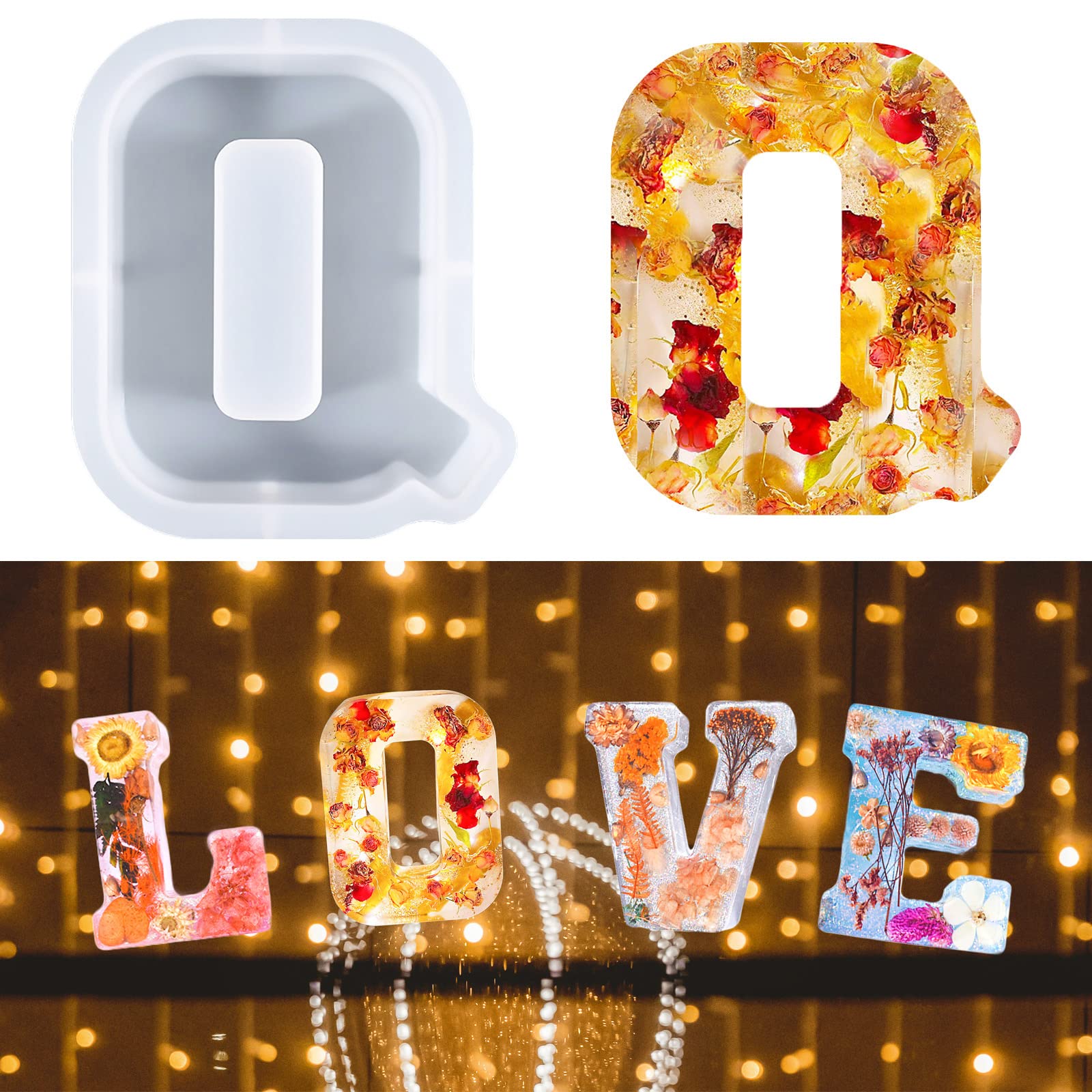 7-in Large Letter Mould for Resin, 26 Capital Letter Alphabet Epoxy Moulds, A-Z Big Alphabet Mould for Making Cake Candle DIY Crystal, 3D DIY Crystal Word Sign Mould for Party Home Decor (Q)