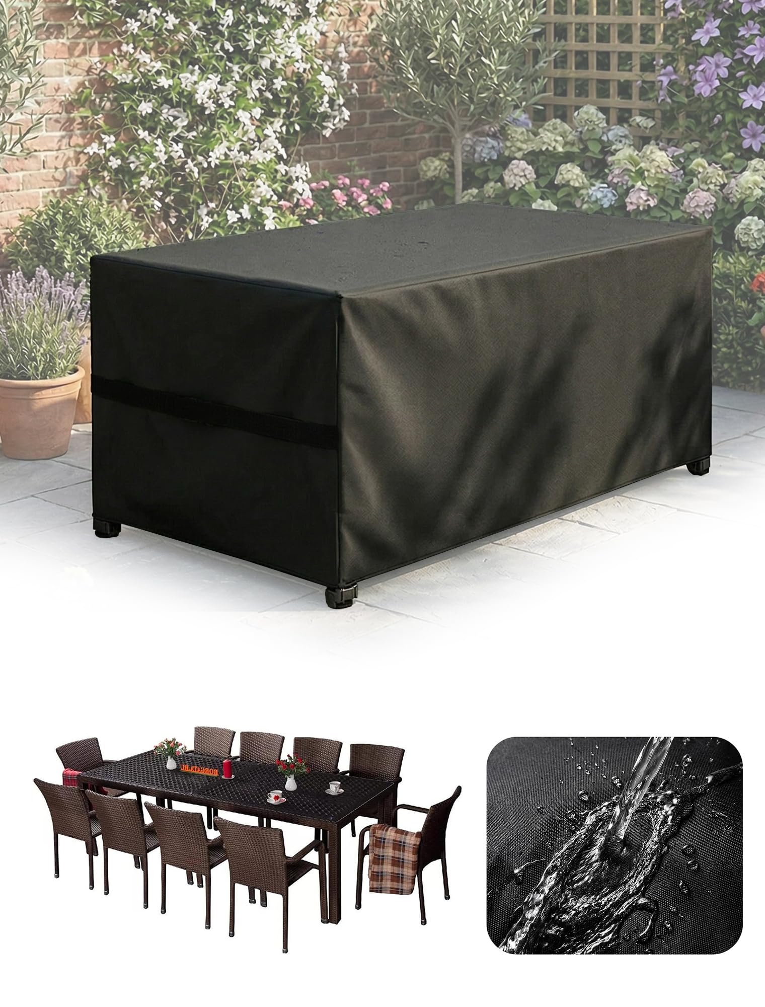 Moistu Garden Furniture Covers Waterproof: 600D Oxford Fabric Heavy Duty Outdoor Rectangular Rattan Patio Furniture Cover - 242 x 162 x 100cm Large Anti-UV, Snow & Rain Protection Easy to Clean — image 1