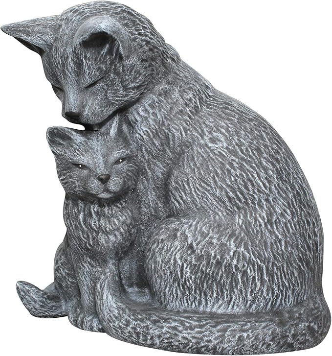 Cat with kitten statue slate grey ornament stone sculpture garden