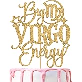 Big Virgo Energy Cake Topper, Happy Birthday Virgo in Augest/September, Virgo Season, 12 Zodiac Constellation Theme Birthday Party Decoration Supplies, Gold Glitter