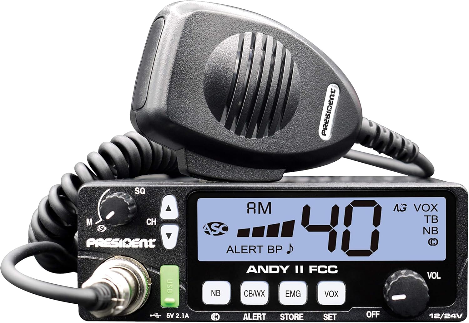 New President Andy II 12/24V FCC CB Radio with Weather Channel/Alert, Scan, USB Port, VOX and Much More!: Car Electronics