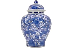 Galt International Blue & White Floral Crane Chinoiserie Jar 12" w/Lid - Ginger Jar, Tea Storage, Decorative, Home Decor Jar