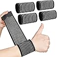 Sumind 4 Pieces Wrist Brace bands Wrist compression strap tennis support wrap Adjustable brace for carpal tunnel elastic bands for pain for Women Men Weightlifting Working out Fitness, Black