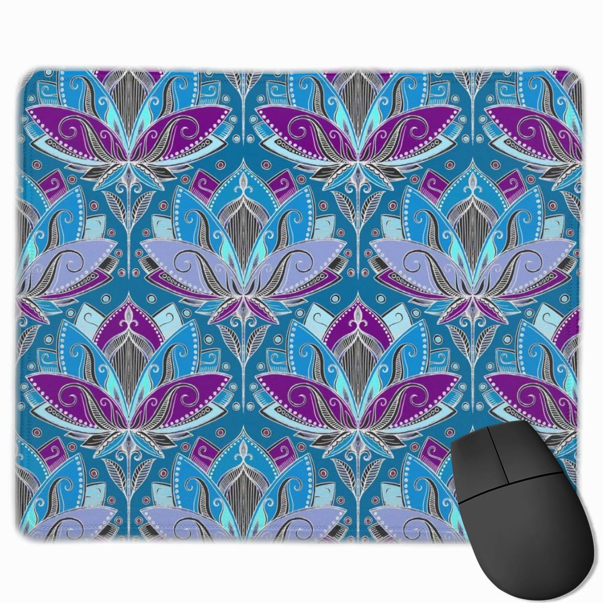 Art Deco Lotus Rising in Teal Blue and Deep Plum
