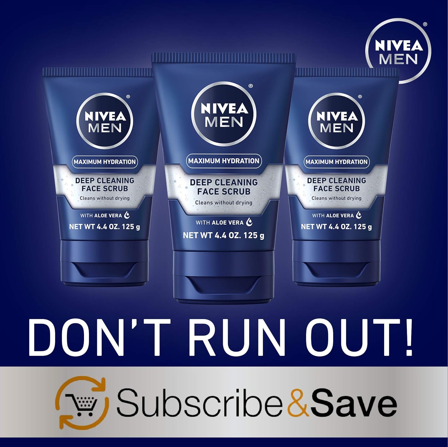 Nivea Men Maximum Hydration Deep Cleaning Face Scrub - Cleans without drying, contains Pro-vitamins - 4.4 oz Tube, Pack of 3: Beauty