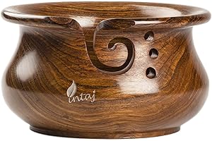 INTAJ Yarn Holder for Knitting and Crocheting, Wooden Yarn Bowl Handmade, Crochet Yarn Storage Organizer, Yarn Bowls for Crocheting and Knitting Bowl Accessories and Gifts