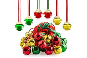 ELTNEGSA Jingle Bell Necklace Christmas Bell Necklace for Christmas Party Favors Accessories Stocking Stuffers Three Colors of Gold Red and Green 24 Pieces