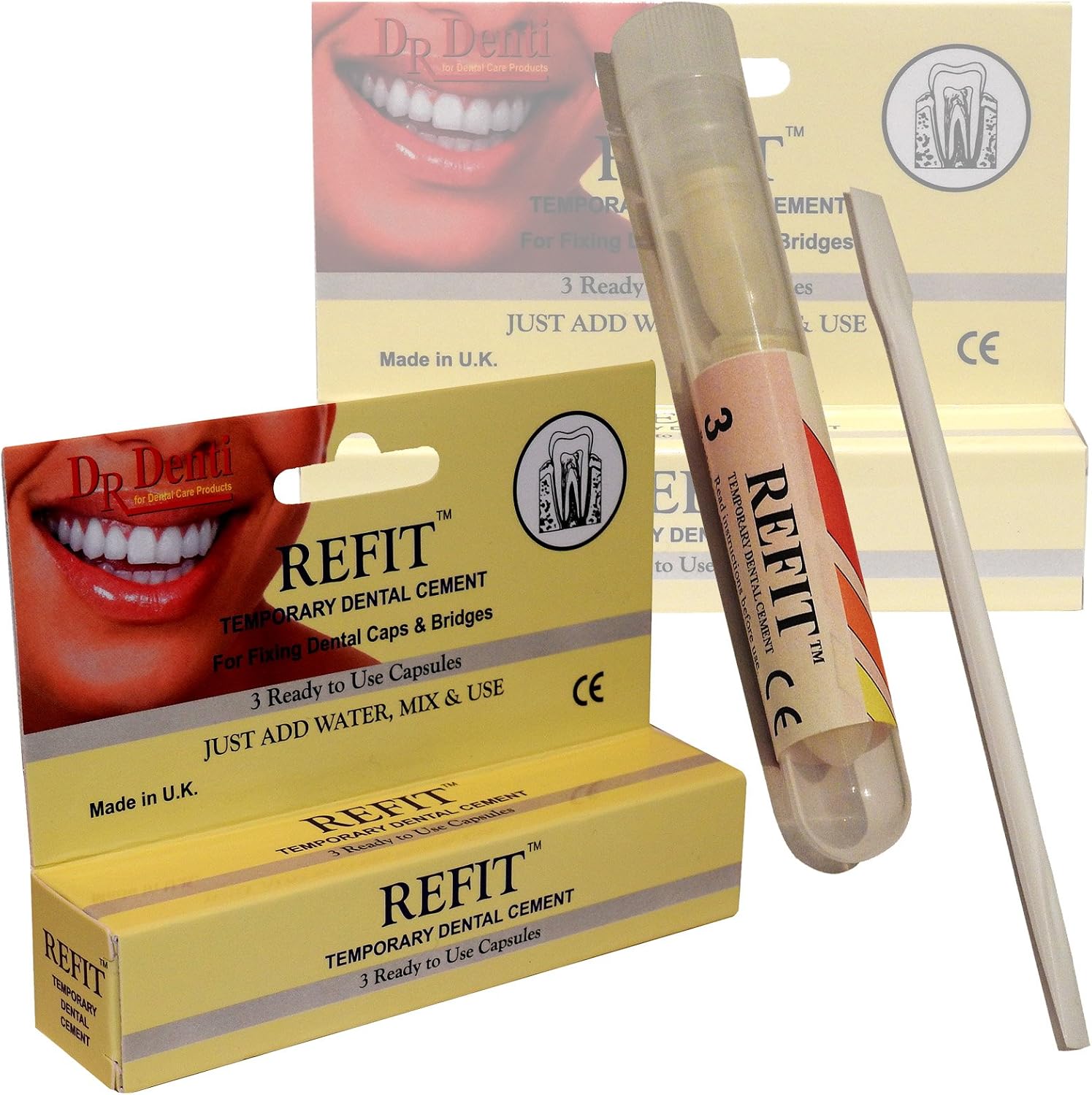 Dr Denti Refit Emergency Temporary Dental Caps Bridges Veneers Tooth Repair Cement - 1 Pack, Light Brown
