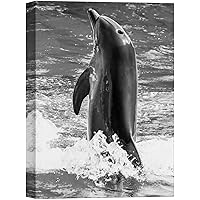 SIGNWIN Canvas Wall Art A Dolphin Standing in The Middle of The Sea Marine Life Ocean Photography Modern Art Beach Dramatic Black and White for Living Room, Bedroom, Office - 12x18 inches