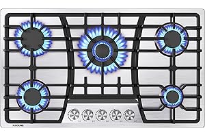KOXKING 36 inch gas cooktop, Built-in Gas Stove Top with 5, Five Burner Propane Cooktop with Thermocouple Protection, Stainless Steel