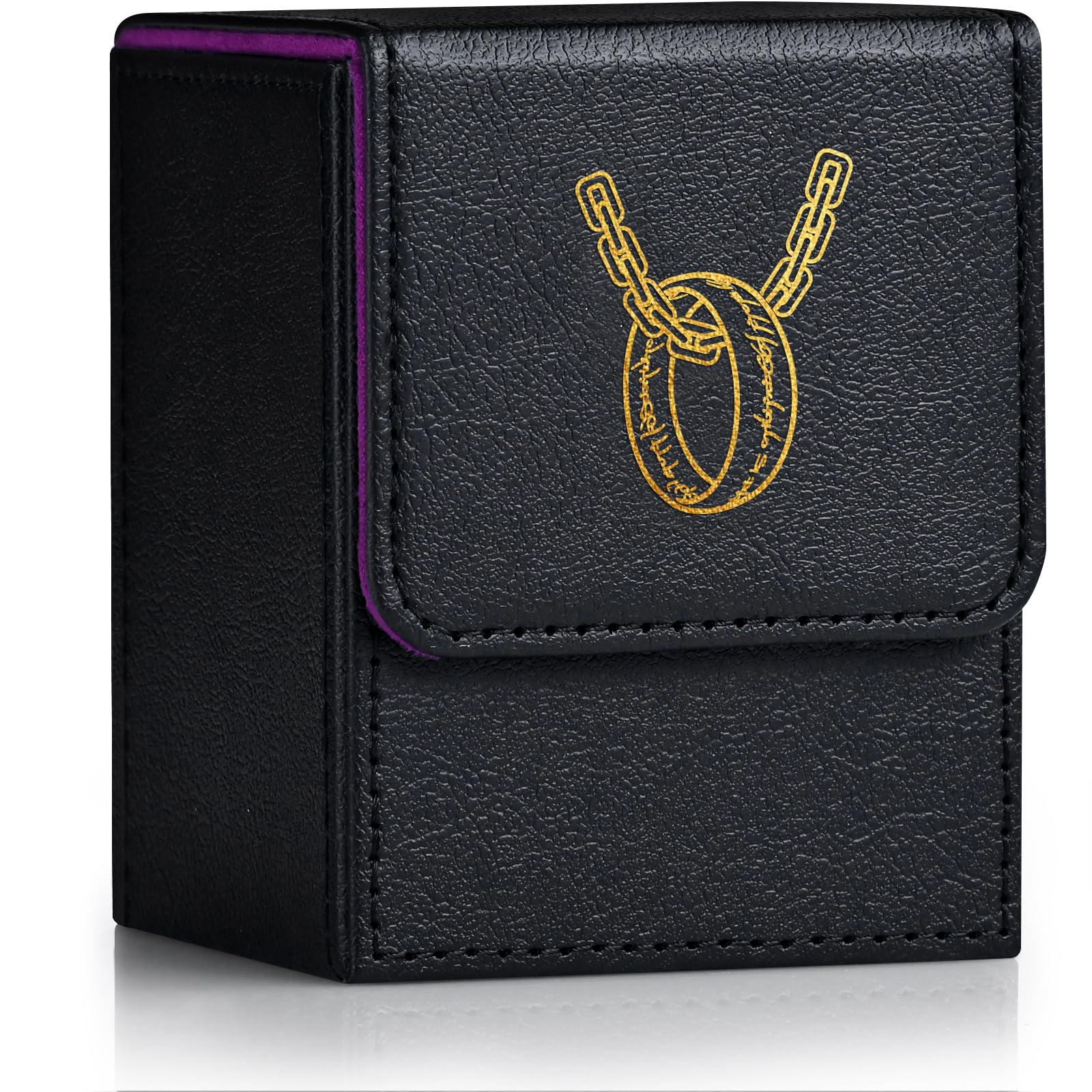 Photo 1 of ZLCA Card Deck Box for MTG Cards with 2 Dividers, Card Storage Box Fits 100+ Single Sleeved Cards, PU Leather TCG Card Deck Case Holder for Magic Commander Yugioh (Black&Purple,Ring)