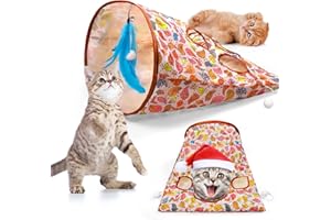 BSRESIN Cat Tunnel Bag for Indoor Cats, Self Play Interactive Cat Toy with 1 Blue Feather 1 Bell & 3 Toy Balls, Hide and Seek Cat Crinkle Bag Folding, Pet Gifts for Cats (Birdie Style)