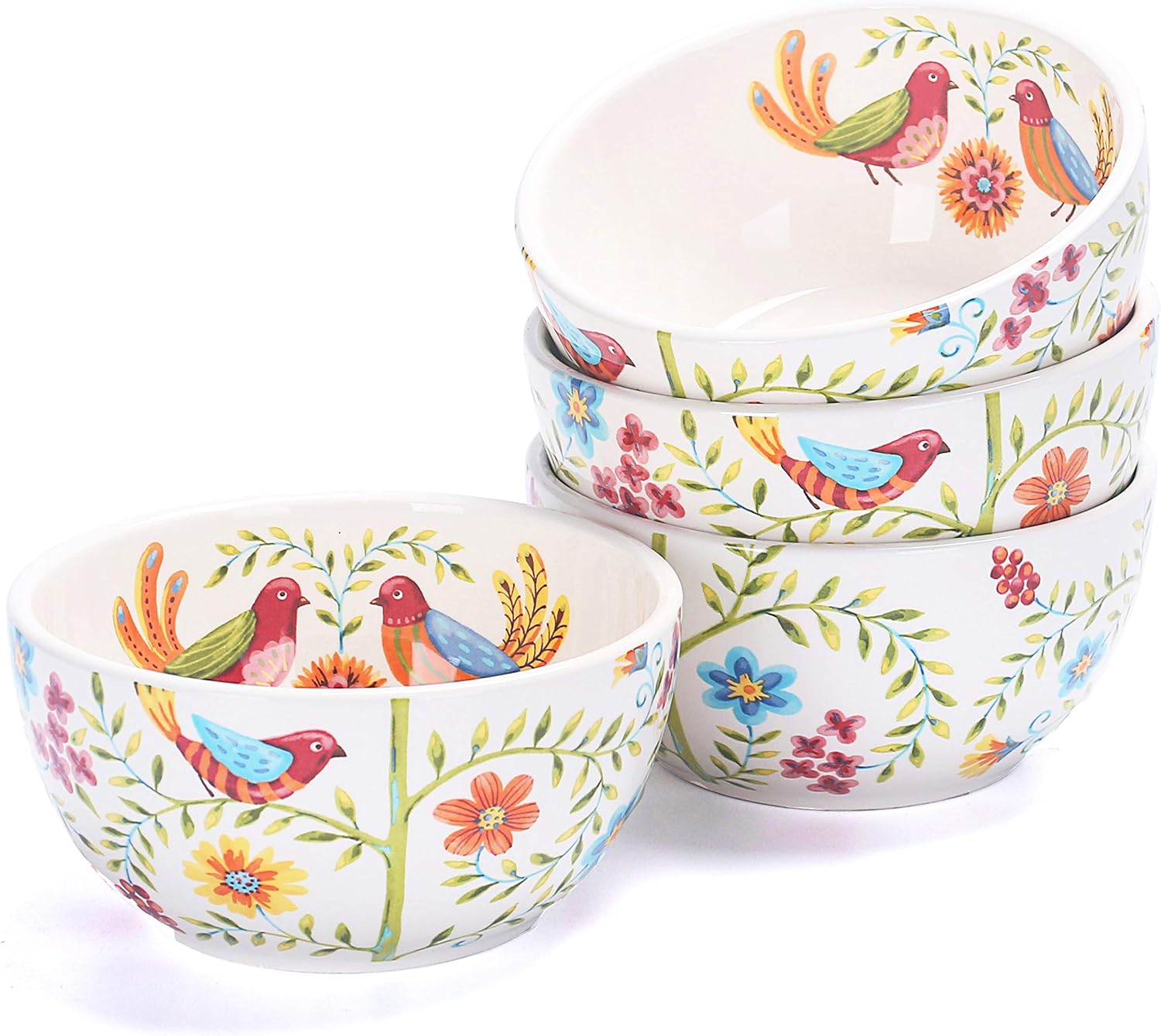 | Bico Red Spring Bird Ceramic Bowls Set of 4, 26oz, for Pasta, Salad, Cereal, Soup & Microwave & Dishwasher Safe: Cereal Bowls