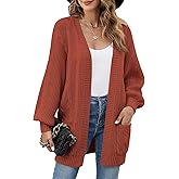 QIANSIQIANBO Women's Cable Knit Cardigan Sweaters Open Front Long Sleeve Oversized Cardigans Chunky Fall Pockets Outerwear