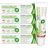 NaturDent Natural Strong Denture Adhesive, 40 g, 4 Pack | Long Lasting Hold, Zinc-Free, Petrochemical-Free, Paraben-Free, Neutral Taste