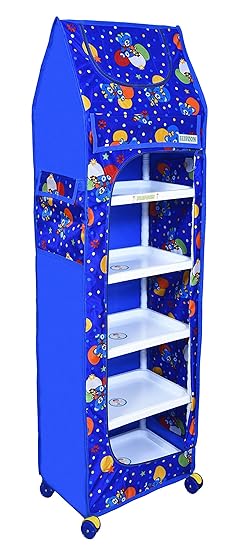 Flipzon Multipurpose 6 Shelve Baby Wardrobe, Foldable, (Unbreakable Material) (Blue)