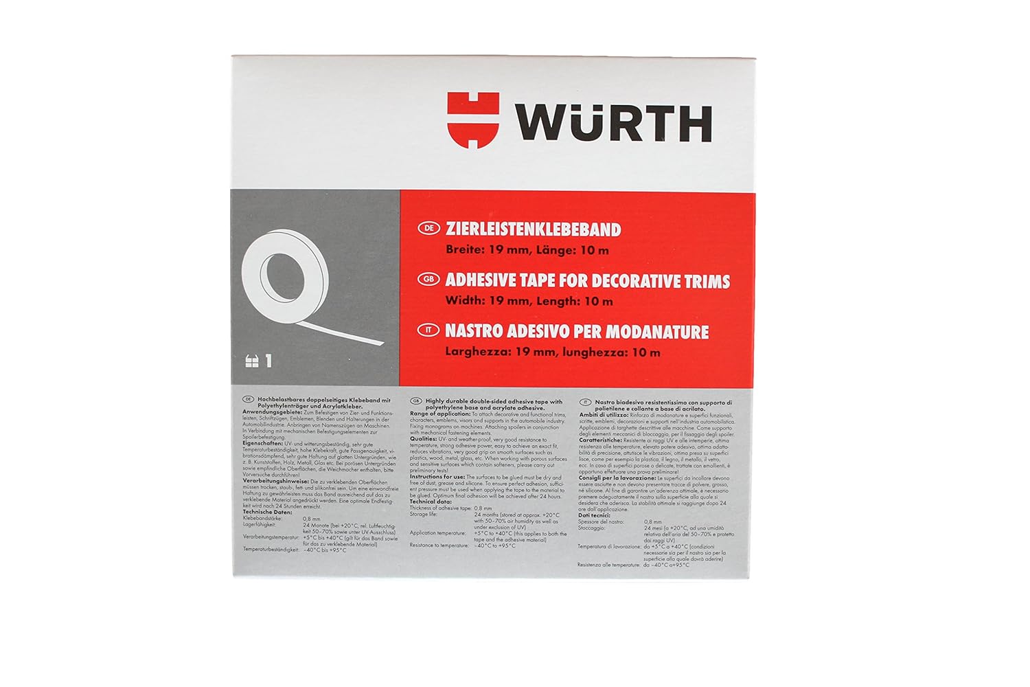 Würth Trim Tape Width 19 mm Length 10 m Roll DoubleSided Tape with
