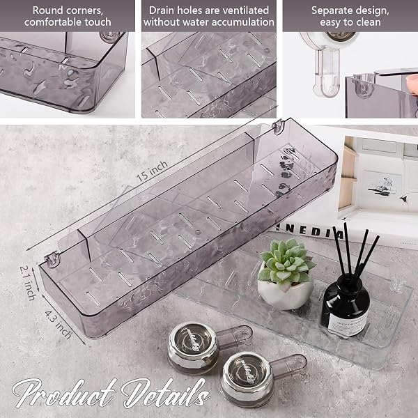CORRUGATED SUCTION CUP STORAGE HOLDER, MOVABLE SUCTION CUP SHOWER SHELF, NO-DRILL WALL MOUNTED STORAGE HOLDER FOR BATHROOM KITCHEN STORAGE RACK SHELF SHOWERS ACCESSORIES, GLACIER PATTERN(DARK GREY)