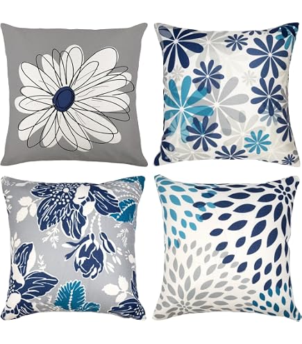 Juego De 4 Fundas De Almohada Decorativas De 18 X 18 Pulgadas, Color Azul Cielo, Para Sofá, Sala De Estar, Dormitorio, Estilo Campestre, Para Exteriores, Modernas, Geométricas, De Lino, Cuadradas