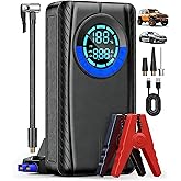 HIPOM Jump Starter with Air Compressor, Car Battery Jump Starter (8.0 Gas/7.0L Diesel), Battery Jumper Starter Portable Jump Box, 12V Portable Car Jump Starter with Tire Inflator, LED Light (Retro)