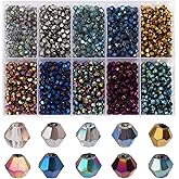 Beadtales 1200Pcs 4mm 10 Colors Electroplated Faceted Crystal Glass Bicone Beads Loose Bead for DIY Bracelet Necklace Earring Keychain Jewelry Making,AB Color