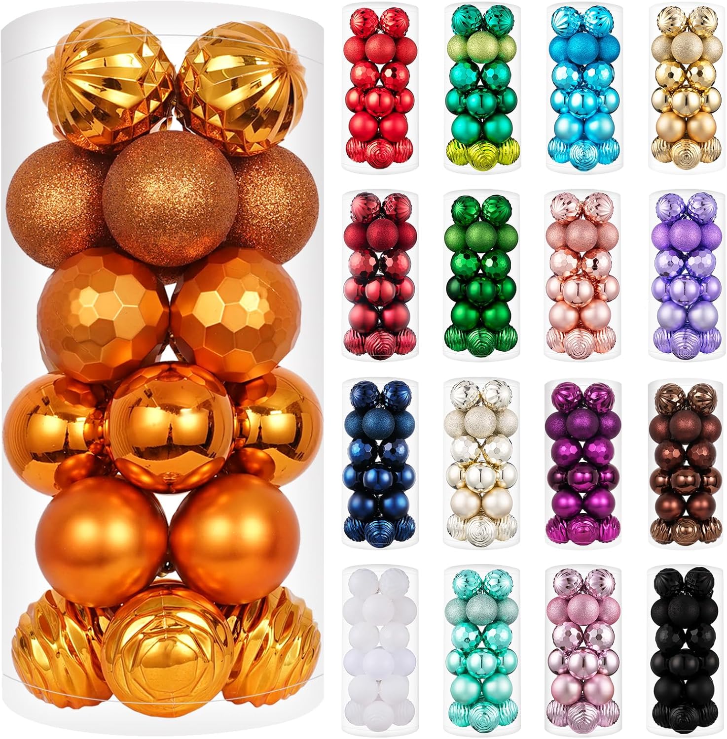 Ornaments - XmasExp 24ct Christmas Ball Ornaments Set Yellow Shatterproof Xmas Tree Hanging Decorations Perfect for Fall Thanksgiving Holiday Decor (Orange, 2.36