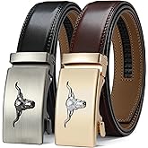 DOOPAI Men's Leather Ratchet Belts 2 Pack Adjustable Click Belt Set for Dress & Casual, Custom Fit 1 3/8" (35mm) -Trim to Fit