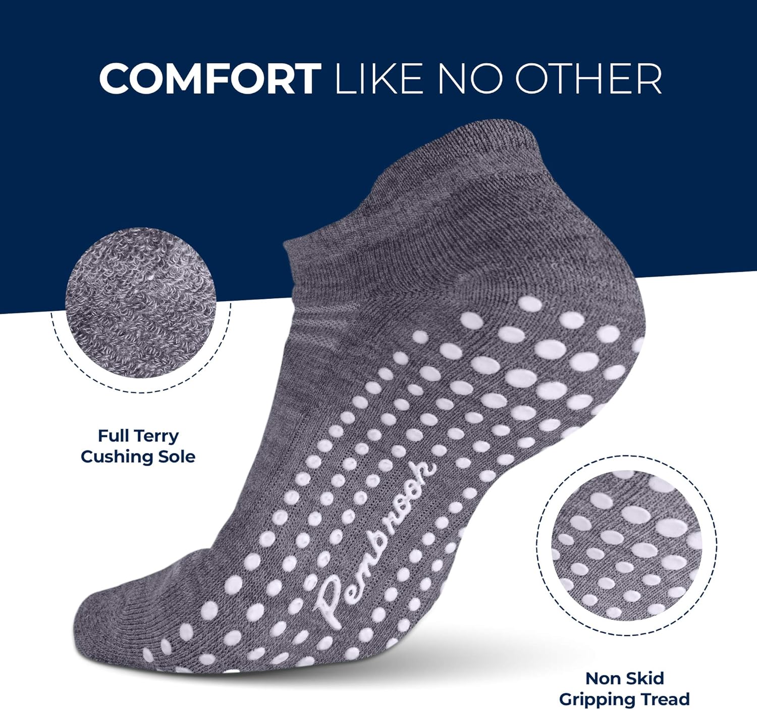 Pembrook Grip Socks - Non Slip and Non Skid Hospital, Yoga, Barre, Pilates, Maternity, Ballet, Women & Men (6 Pairs): Clothing