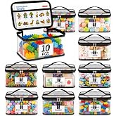 10 Packs Clear Toy Storage Bags with Zippers,Toy Organizers and Storage | Name Tag, Manual Pocket, Travel Portable, Waterproof, Reusable Toy Organizer for Building Blocks, Board Game, Puzzles, Dolls