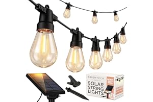 Brightech Ambience Pro Solar Powered Outdoor String Lights -27 ft Commercial Grade Waterproof Edison Patio Lights, Shatterproof LED String Lights for Outside, Porch - 12 Bulbs, 1W Soft White