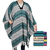 Artisans Bazaar Traditional Mexican Baja Poncho Men and Women Authentic Gaban Serape Sarape Blanket Pancho Jorongo Cowboy