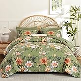 Drucon King Size Comforter Set - 7 Pieces Floral Sage Green Soft Bedding Sets, King Bed in a Bag with Botanical Flowers Comforter, Sheets, Pillowcases & Shams