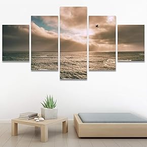 SIGNWIN 5 Panel Canvas Wall Art Aerial Beach...