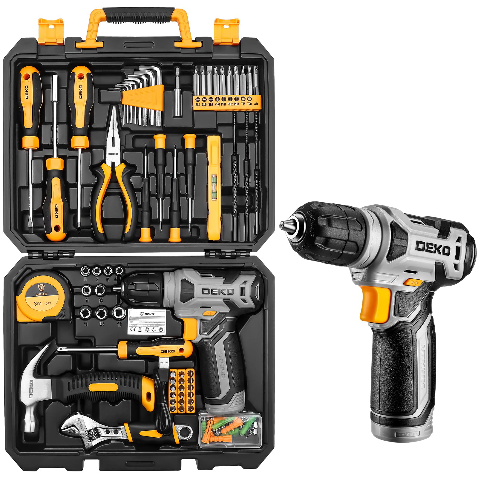 Tool Kit: DEKO Drill Set with Cordless Drill, Tool Kit Set Box, DIY Hand Tools for Men and Home, with 8V Electric Drills,126 Piece — image 1