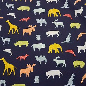 Stoff Meterware Baumwolle Marine Blau Tiere Origami Giraffe