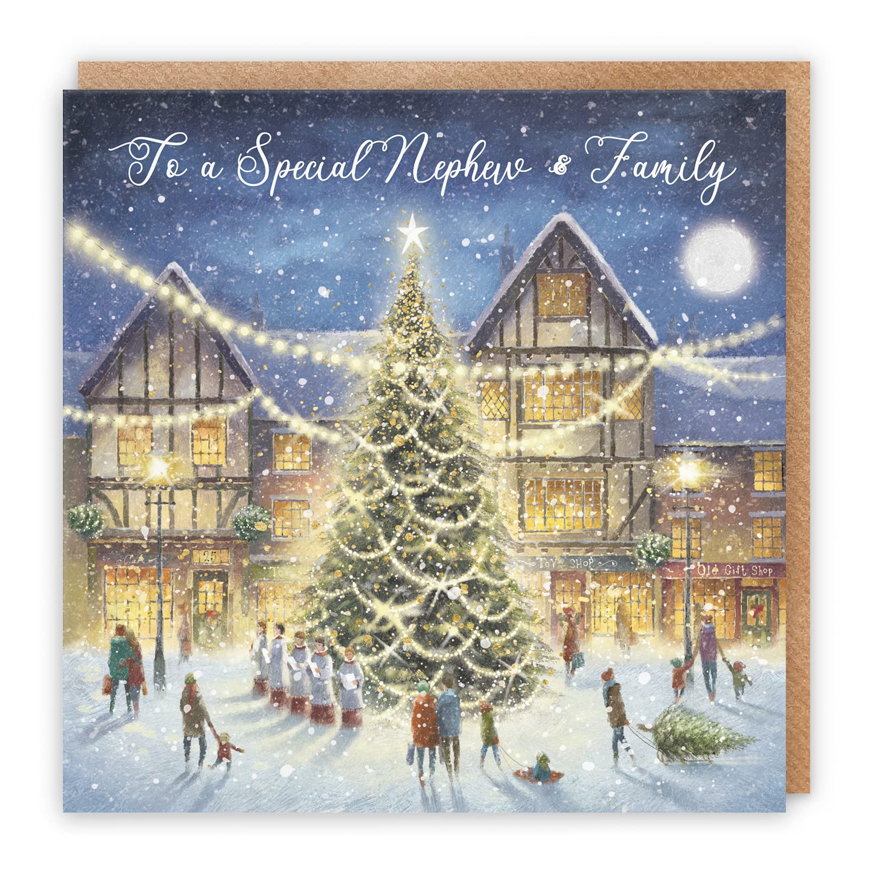 Hunts England - Nephew And Family Christmas Card - 'Christmas Eve' - To A Special Nephew & Family - Milo's Gallery Collection - Christmas Wording Inside - From Auntie/Uncle