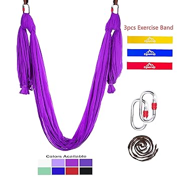 Gpeng Aerial Yoga Hammock 5.5 Yards Premium Aerial Silk Fabric Yoga Swing for Antigravity Yoga Inversion Include Daisy Chain,Carabiner and Pose Guide