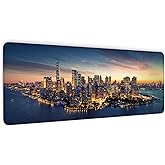 New York Mouse Pad, New York City Desk Mat, Manhattan Waterproof Mousepad, Cityscape Desk Pad, Stitched Edges and Non-Slip Base, Keyboard Pad for Gamer, Office & Home, 31.5 X 11.8 Inch, 3mm Thick