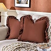AmHoo Pack of 2 Throw Pillow Covers 100% Cotton Pre Washed Ruffle Decorative Pillowcase Cushion for Couch Sofa Bedroom 18 x 18-Inch Brown