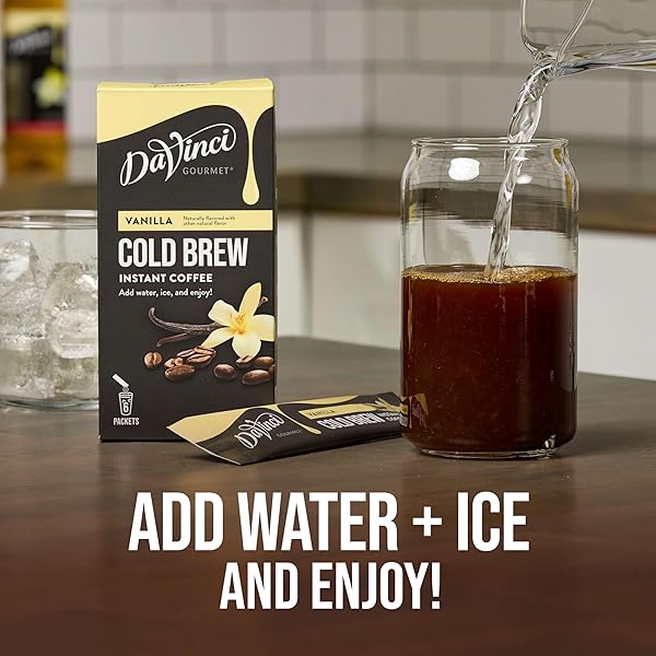 DAVINCI GOURMET VANILLA COLD BREW STICK PACK, INSTANT COFFEE POWDER, 6 COUNT