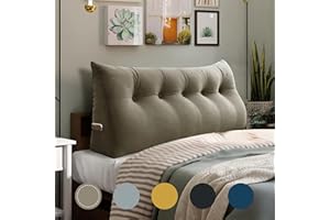 WOWMAX Wedge Pillow Headboard Queen Triangular Headboard Pillow Queen Bed Wedge Pillow for Headboard Bolster Pillow for Bed Daybed Pillows with Removable Cover, Velvet(100% Cotton), Beige-Gray