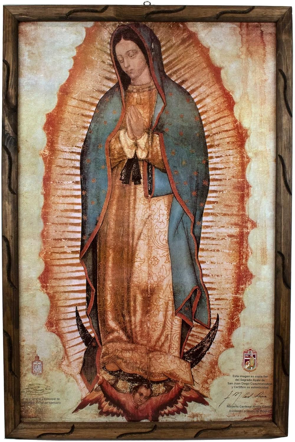 Paintings - DVDMATINEMOVIES - Our lady of Guadalupe Original Oil painting, Special Wooden Rustic Frame 24